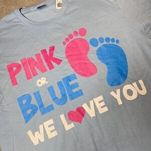 NEW Gender Reveal T-Shirt Men L Graphic Pink or Blue We Love You Baby Shower Tee